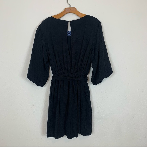 Anthropologie Francesca Balloon Sleeve Textured Romper Black Sz Small - Picture 11 of 12